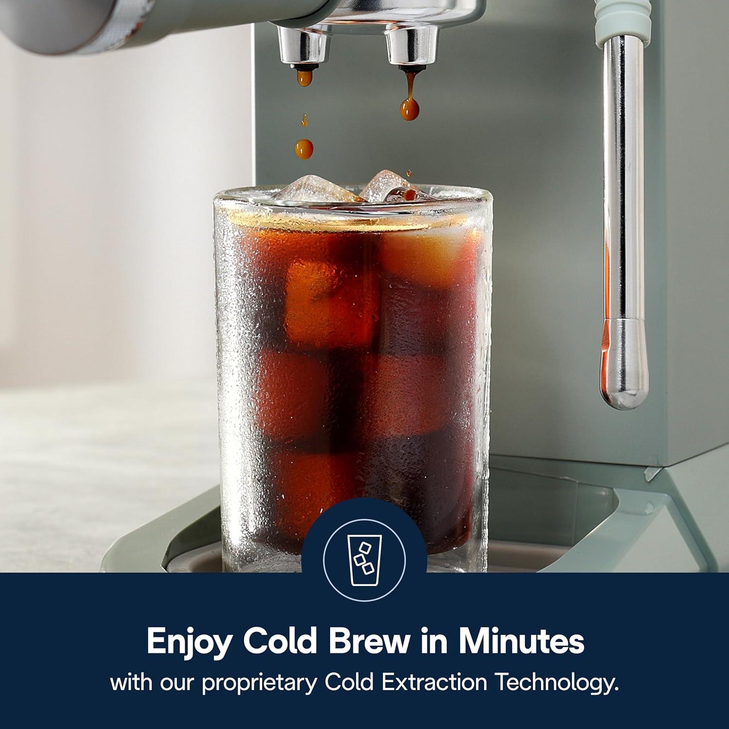 imageDeLonghi Dedica Duo Compact Espresso Machine Cold Brew Coffee Maker with Milk Frother Wand for Espresso Hot ampamp Iced Coffee Cappuccinos Lattes ampamp Home Barista Brewing Stainless Steel FinishPistachio Green