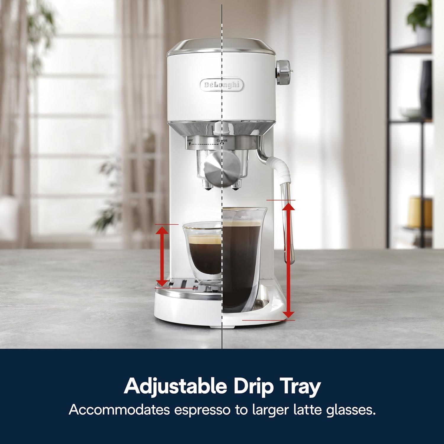 imageDeLonghi Dedica Duo Compact Espresso Machine Cold Brew Coffee Maker with Milk Frother Wand for Espresso Hot ampamp Iced Coffee Cappuccinos Lattes ampamp Home Barista Brewing Stainless Steel FinishVanilla