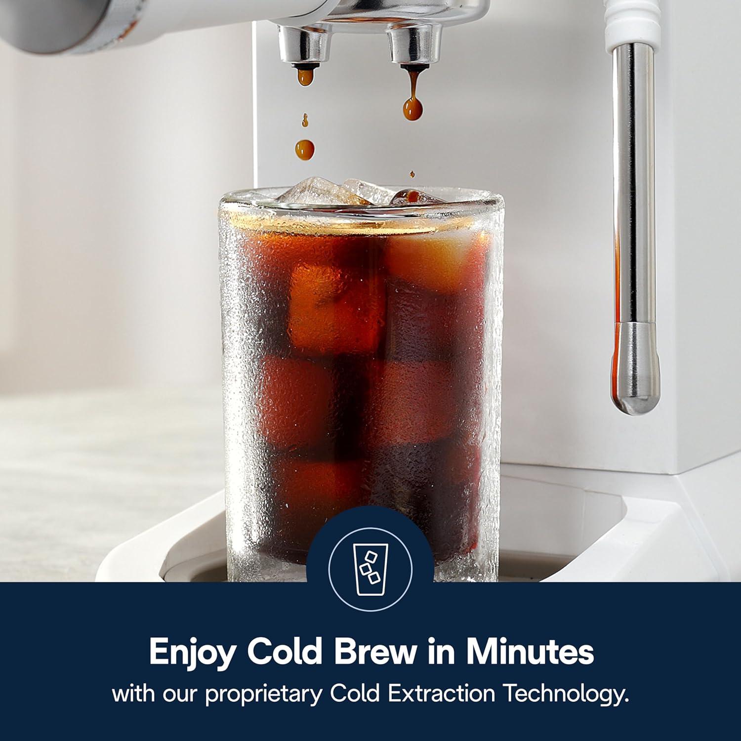 imageDeLonghi Dedica Duo Compact Espresso Machine Cold Brew Coffee Maker with Milk Frother Wand for Espresso Hot ampamp Iced Coffee Cappuccinos Lattes ampamp Home Barista Brewing Stainless Steel FinishVanilla
