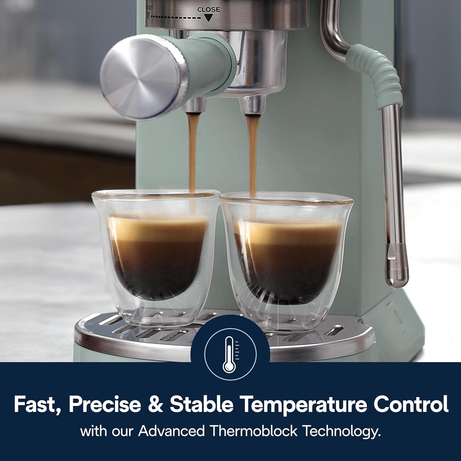 imageDeLonghi Dedica Duo Compact Espresso Machine Cold Brew Coffee Maker with Milk Frother Wand for Espresso Hot ampamp Iced Coffee Cappuccinos Lattes ampamp Home Barista Brewing Stainless Steel FinishPistachio Green