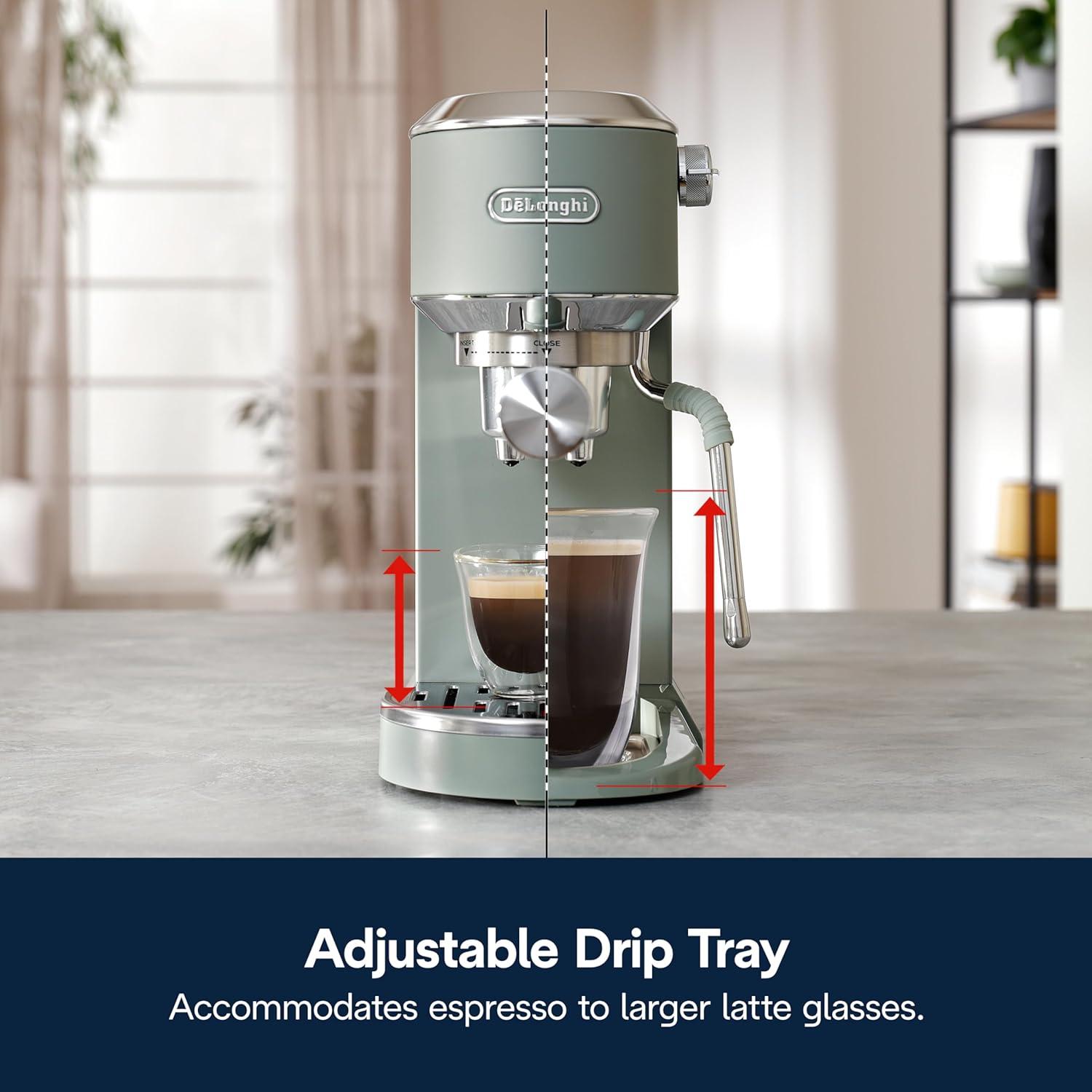 imageDeLonghi Dedica Duo Compact Espresso Machine Cold Brew Coffee Maker with Milk Frother Wand for Espresso Hot ampamp Iced Coffee Cappuccinos Lattes ampamp Home Barista Brewing Stainless Steel FinishPistachio Green