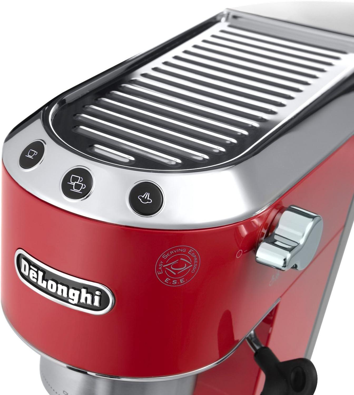 imageDeLonghi Dedica Espresso Machine with Manual Milk Frother 15Bar Pump ampamp Adjustable Tray Home Barista Coffee Maker for Espresso Latte Cappuccino ampamp Iced Coffee Italian Stainless Steel DesignRed