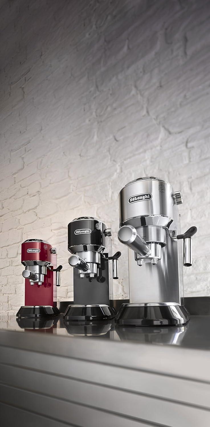 imageDeLonghi Dedica Espresso Machine with Manual Milk Frother 15Bar Pump ampamp Adjustable Tray Home Barista Coffee Maker for Espresso Latte Cappuccino ampamp Iced Coffee Italian Stainless Steel DesignSilver