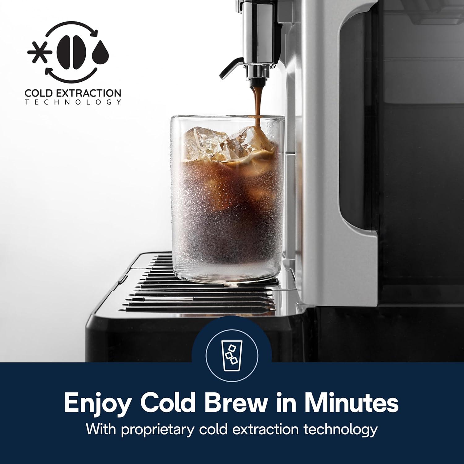 imageDeLonghi Eletta Explore Espresso Machine with Cold Brew Hot ampamp Cold Milk Frother 50 Recipes Built in Grinder User Profiles Smartphone Compatible with Bean Adapt Technology for Ideal Extractionwith Cold Brew
