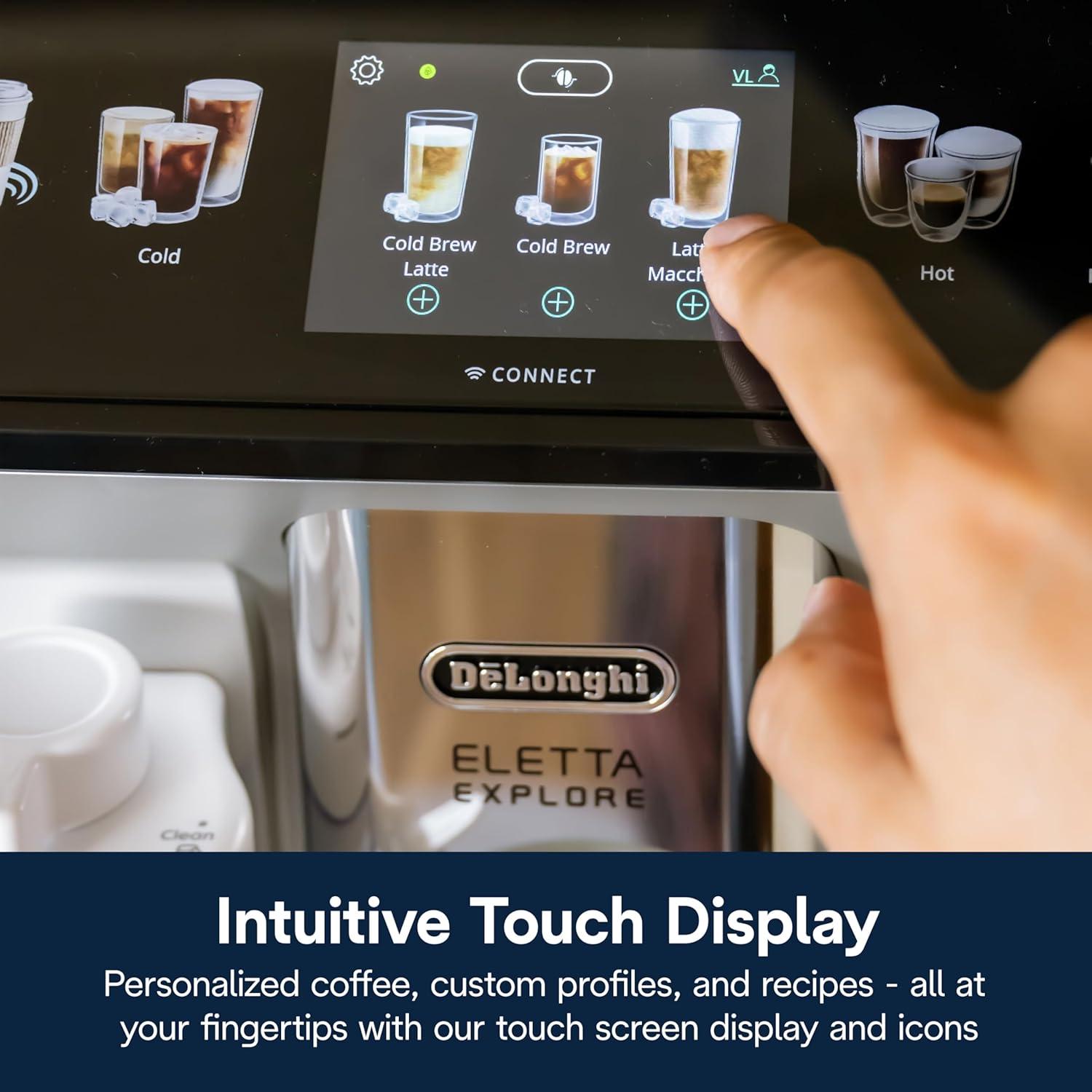 imageDeLonghi Eletta Explore Espresso Machine with Cold Brew Hot ampamp Cold Milk Frother 50 Recipes Built in Grinder User Profiles Smartphone Compatible with Bean Adapt Technology for Ideal Extractionwith Cold Brew