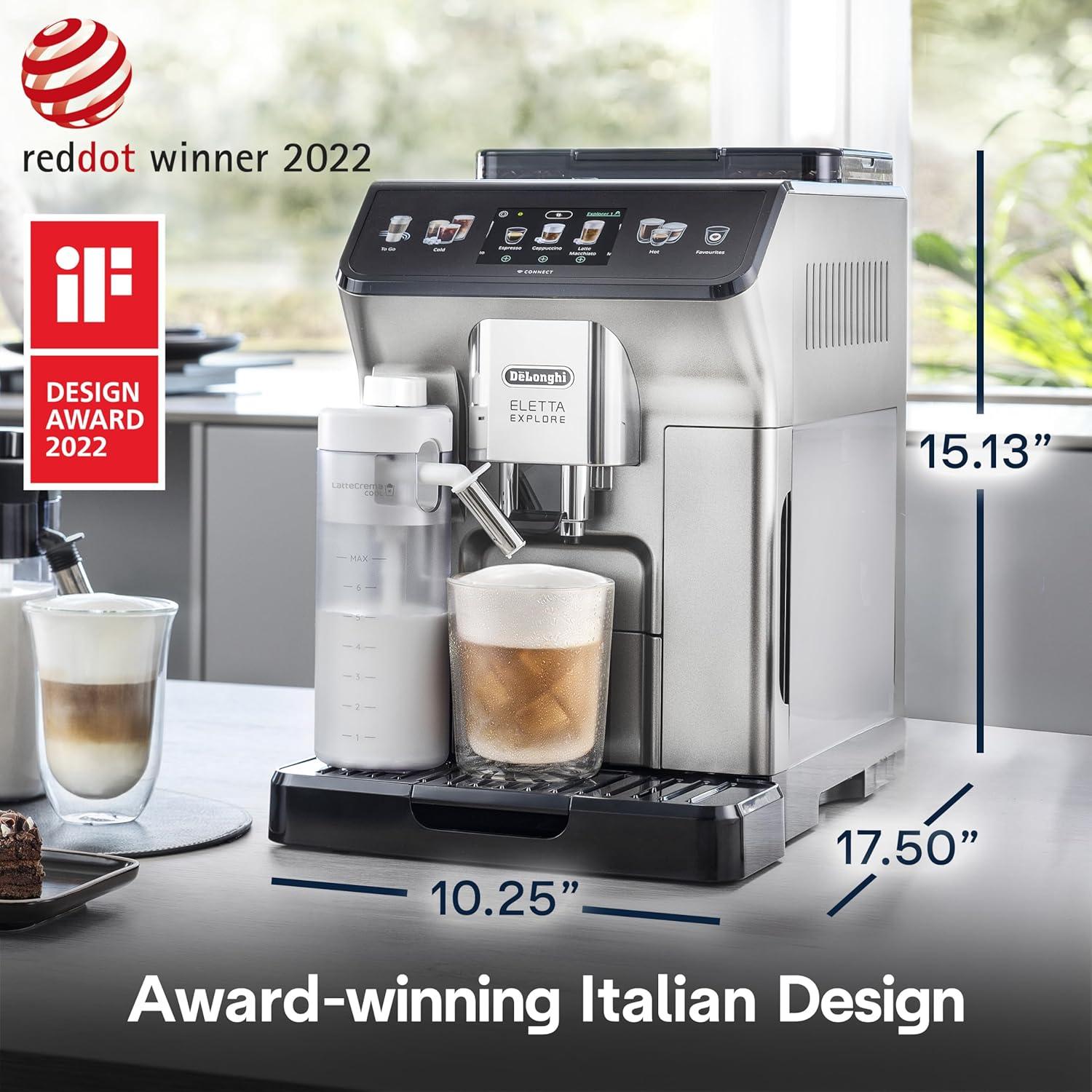 imageDeLonghi Eletta Explore Espresso Machine with Cold Brew Hot ampamp Cold Milk Frother 50 Recipes Built in Grinder User Profiles Smartphone Compatible with Bean Adapt Technology for Ideal Extractionwith Cold Brew