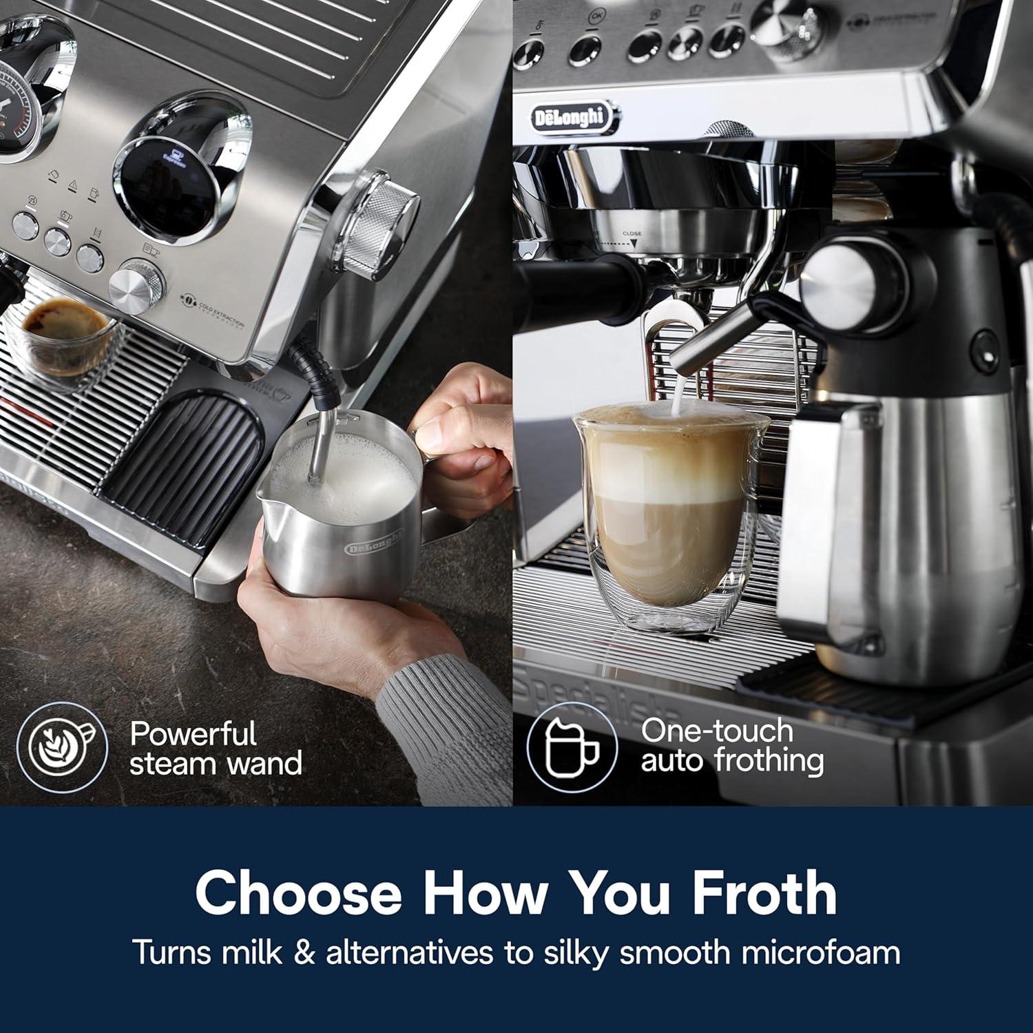imageDeLonghi La Specialista Maestro Espresso Machine with Grinder Auto ampamp Manual Milk Frother BeantoCup Cold Brew Coffee with Cold Extraction Technology Variable Temp ampamp Tamping Tool 8 Drink PresetsMaestro
