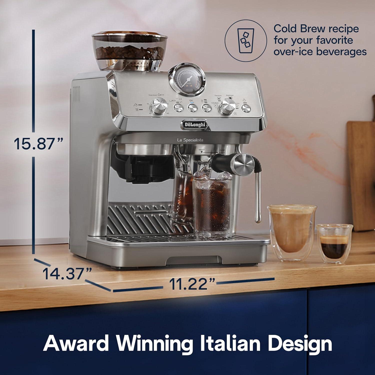 imageDeLonghi La Specialista Maestro Espresso Machine with Grinder Auto ampamp Manual Milk Frother BeantoCup Cold Brew Coffee with Cold Extraction Technology Variable Temp ampamp Tamping Tool 8 Drink PresetsArte Evo