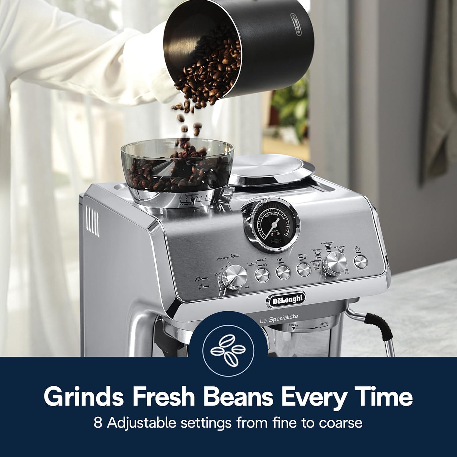 imageDeLonghi La Specialista Maestro Espresso Machine with Grinder Auto ampamp Manual Milk Frother BeantoCup Cold Brew Coffee with Cold Extraction Technology Variable Temp ampamp Tamping Tool 8 Drink PresetsArte Evo