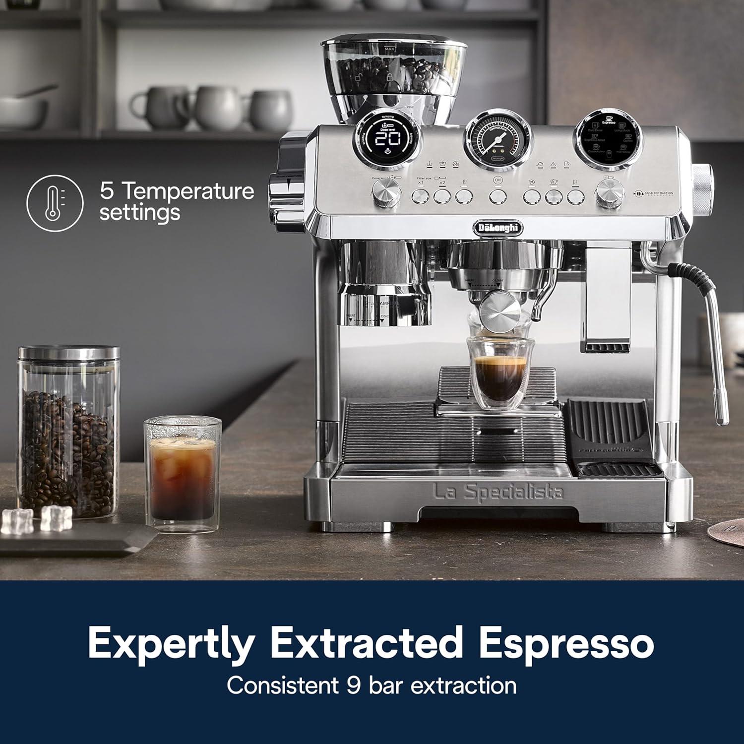 imageDeLonghi La Specialista Maestro Espresso Machine with Grinder Auto ampamp Manual Milk Frother BeantoCup Cold Brew Coffee with Cold Extraction Technology Variable Temp ampamp Tamping Tool 8 Drink PresetsMaestro