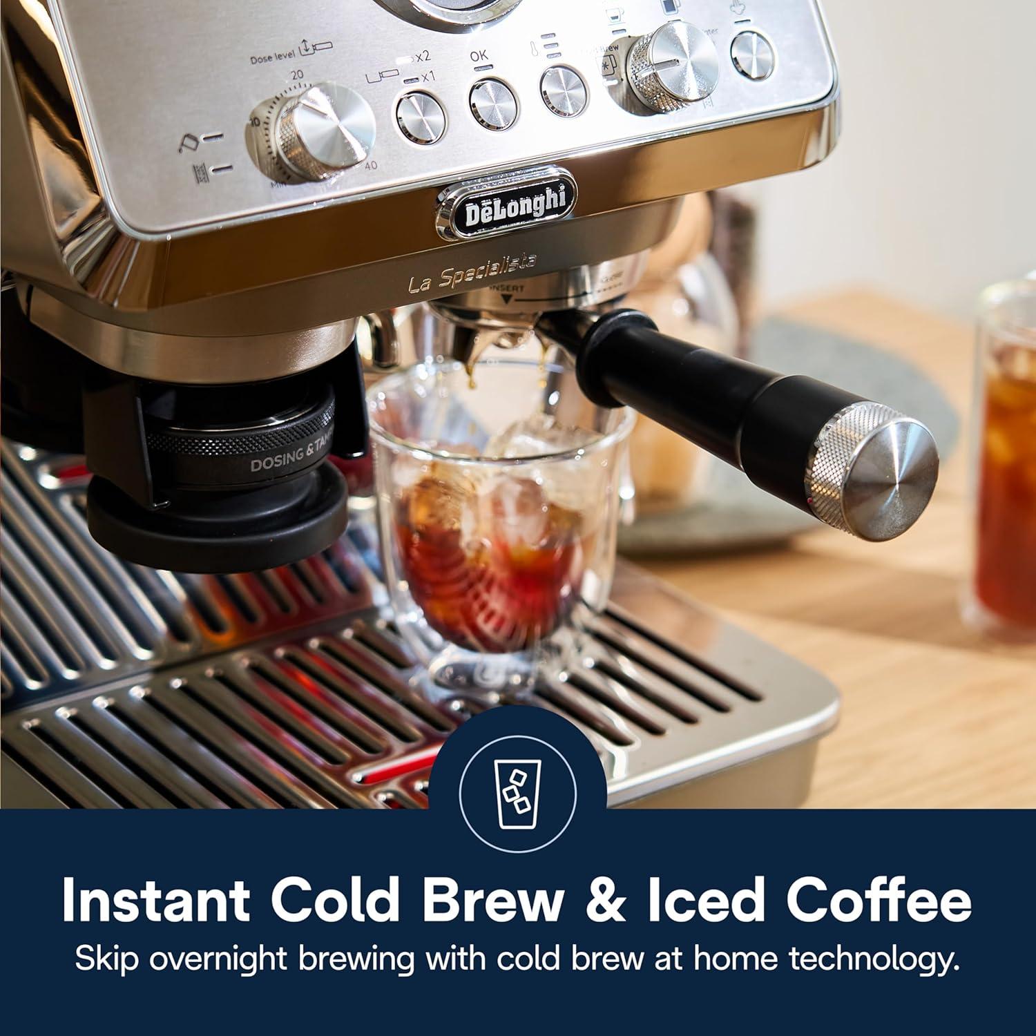 imageDeLonghi La Specialista Maestro Espresso Machine with Grinder Auto ampamp Manual Milk Frother BeantoCup Cold Brew Coffee with Cold Extraction Technology Variable Temp ampamp Tamping Tool 8 Drink PresetsArte Evo