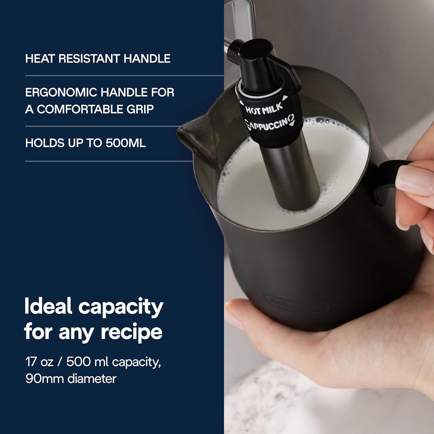 imageDeLonghi Milk Frothing Pitcher Matte Black Stainless Steel 17 oz