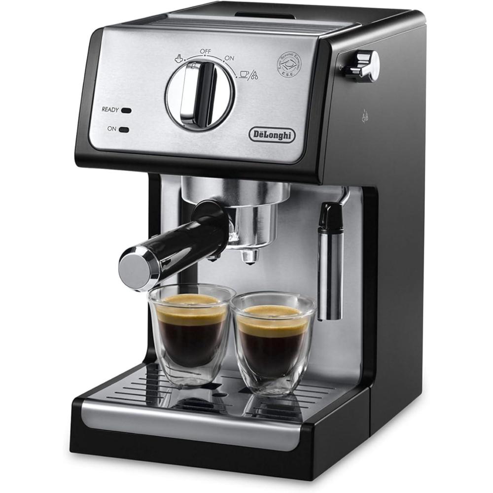 imageDeLonghi 15Bar Pump Espresso Machine with Milk Frother ampamp Temperature Control Compact Home Barista Coffee Maker for Espresso Latte Cappuccino ampamp Iced Coffee Easy to Clean DesignBlackStainless Steel