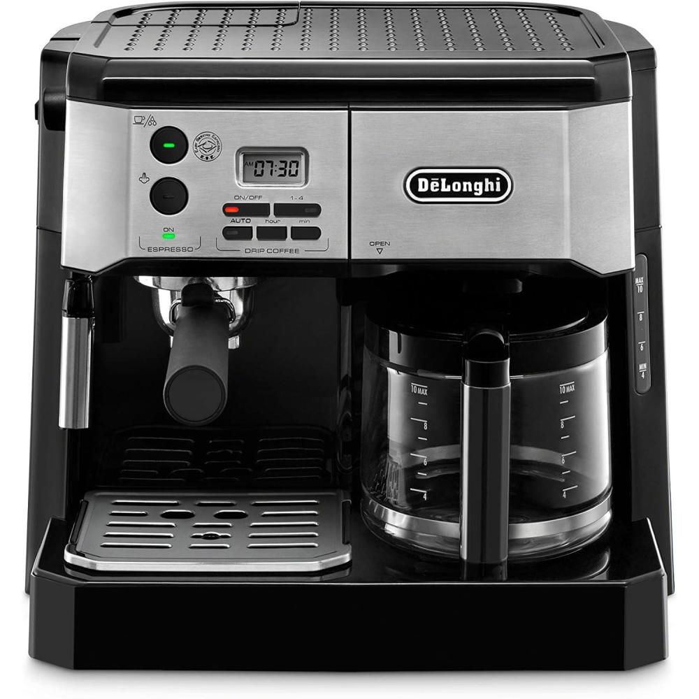 imageDeLonghi BCO430BM AllinOne Combination Maker ampamp Espresso Machine Advanced Milk Frother for Cappuccino Latte ampamp Macchiato Glass Coffee Pot 10CupSilverBlack