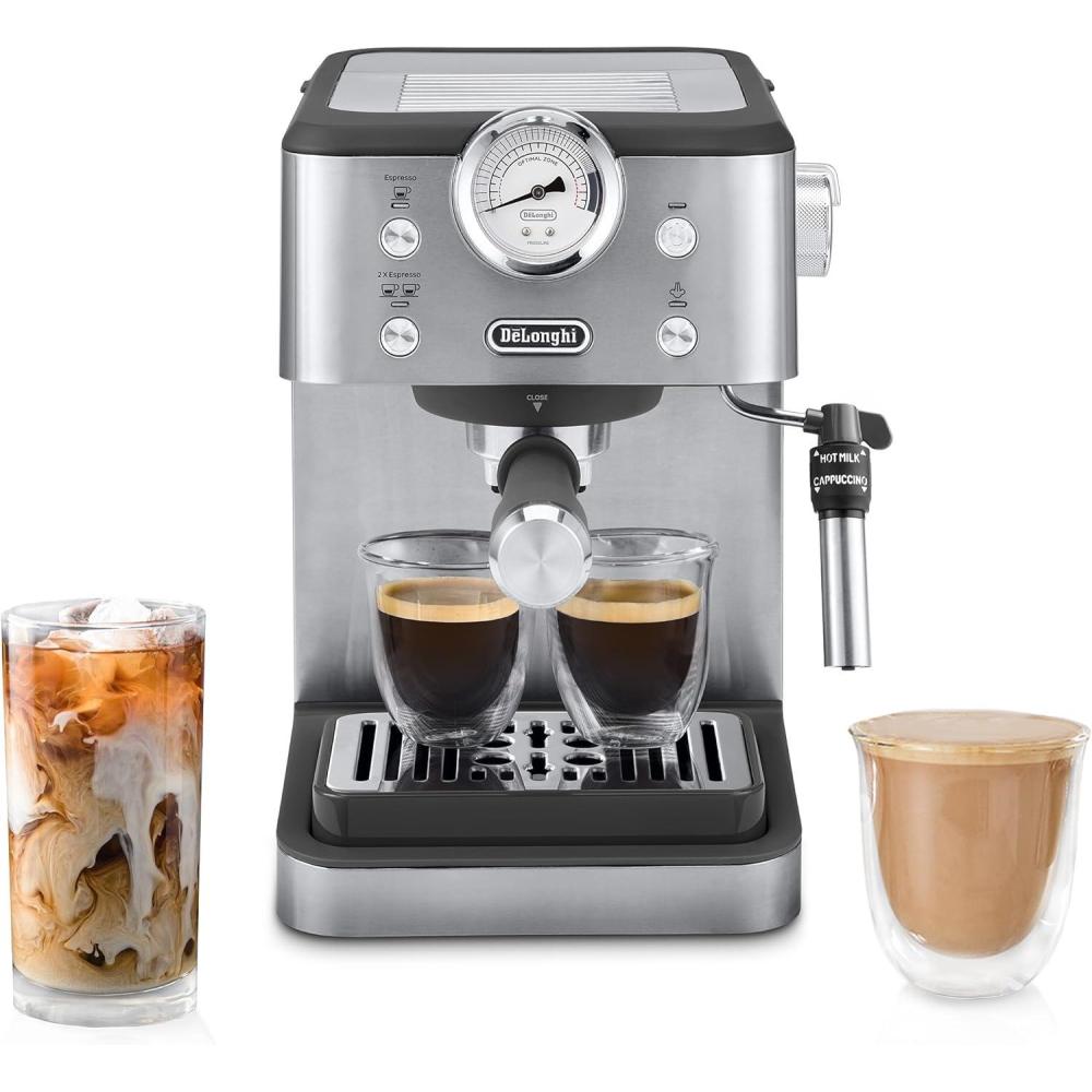 imageDeLonghi Classic Espresso Machine with Milk Frother 15Bar Pump ampamp Temperature Control Barista Coffee Maker Kit for Espresso Latte Cappuccino ampamp IcedClassic