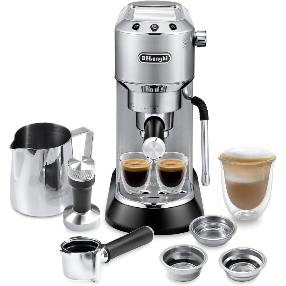 imageDeLonghi Dedica Arte Espresso Machine with My LatteArt Steam Wand Milk Frother 15Bar Pump ampamp 3Level Temp Control Compact Espresso Maker for Latte ampamp Cappuccino Italian Stainless Steel DesignMetal