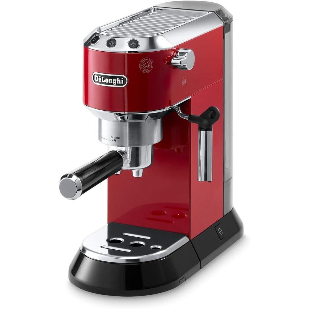 imageDeLonghi Dedica Espresso Machine with Manual Milk Frother 15Bar Pump ampamp Adjustable Tray Home Barista Coffee Maker for Espresso Latte Cappuccino ampamp Iced Coffee Italian Stainless Steel DesignRed