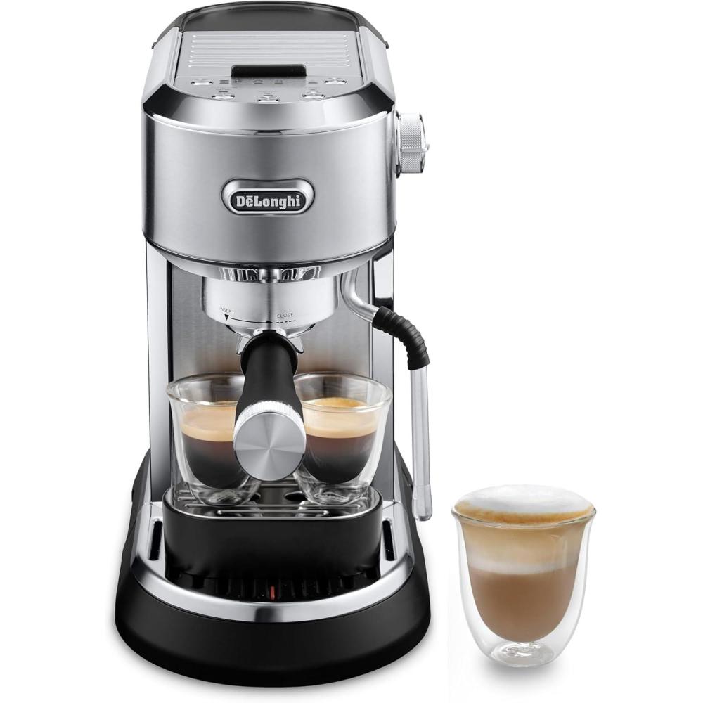 imageDeLonghi Dedica Maestro Espresso Machine with Milk Frother 15Bar Pump ampamp Temperature Control Barista Coffee Maker Kit for Espresso Latte Cappuccino ampamp Iced Coffee Italian Stainless Steel DesignManual Frother