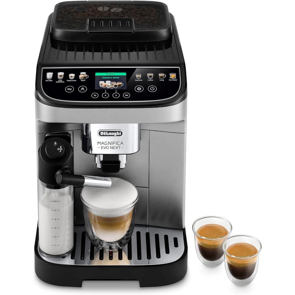 imageDeLonghi Magnifica Evo Automatic Espresso ampamp Coffee Machine with Auto Milk Frother Builtin Grinder ampamp AutoClean Function For Latte Cappuccino Americano Iced Coffee ECAM29084SB SilverNext Silver