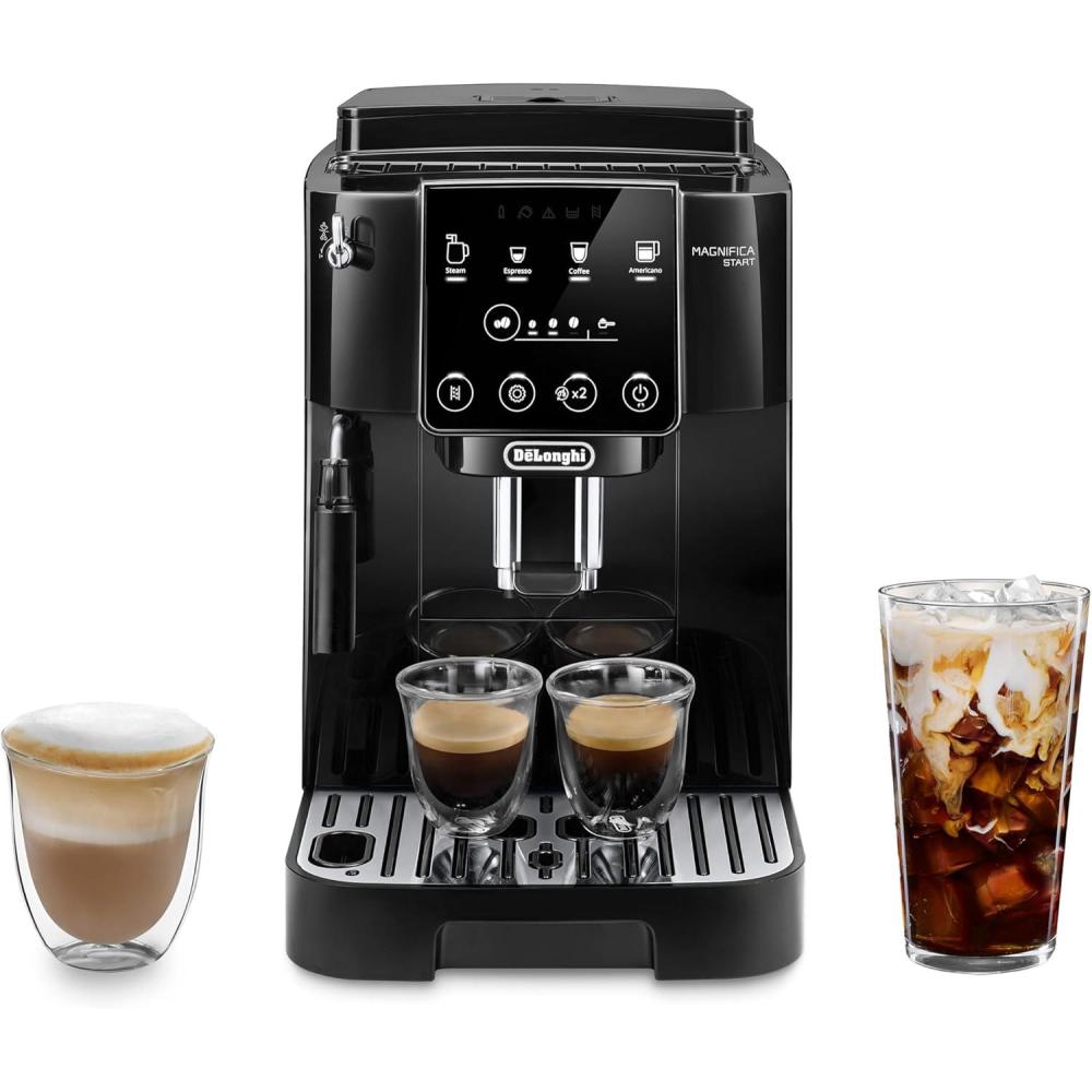 imageDeLonghi Magnifica Start Automatic Espresso Machine with Manual Milk Frother ampamp Built in Grinder 3 OneTouch Recipes EasytoClean Home Barista Coffee Maker for Lattes Cappuccino Iced CoffeeMagnifica Start Black