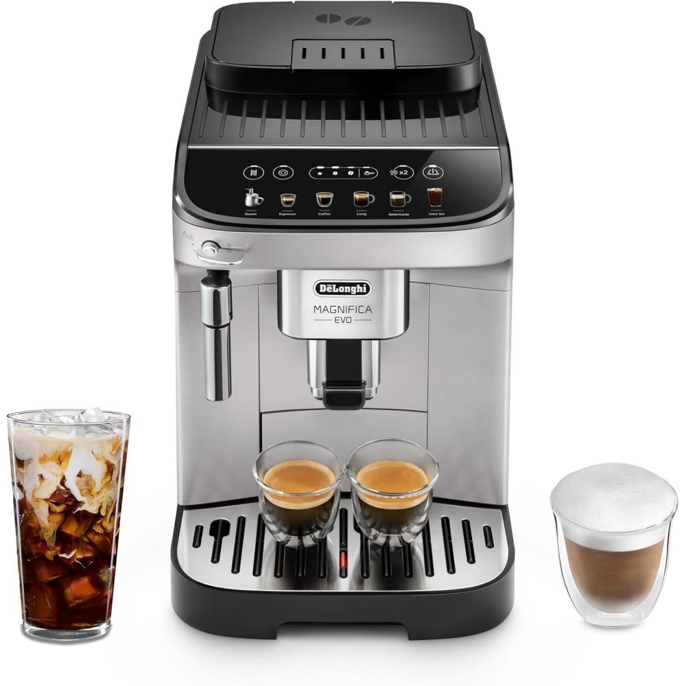 imageDeLonghi Magnifica Start Automatic Espresso Machine with Manual Milk Frother ampamp Built in Grinder 3 OneTouch Recipes EasytoClean Home Barista Coffee Maker for Lattes Cappuccino Iced CoffeeEvo Silver