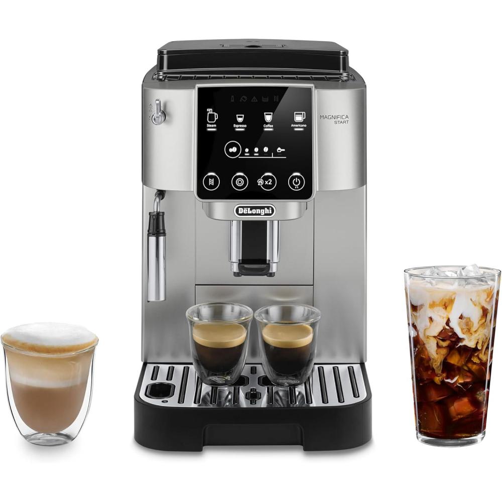 imageDeLonghi Magnifica Start Automatic Espresso Machine with Manual Milk Frother ampamp Built in Grinder  3 OneTouch Recipes EasytoClean Home Barista Coffee Maker for Lattes Cappuccino Iced CoffeeMagnifica Start Silver