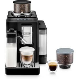 De’Longhi Rivelia Automatic Espresso Machine with Grinder & Milk Frother – All-in-One Coffee Maker, Hot & Iced Latte, Cappuccino, Bean Switch System, Burr Grinder, Compact Italian Design, White(Onyx Black)
