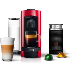Nespresso VertuoPlus Coffee and Espresso Machine by De’Longhi with Milk Frother, Ink Black(Red)