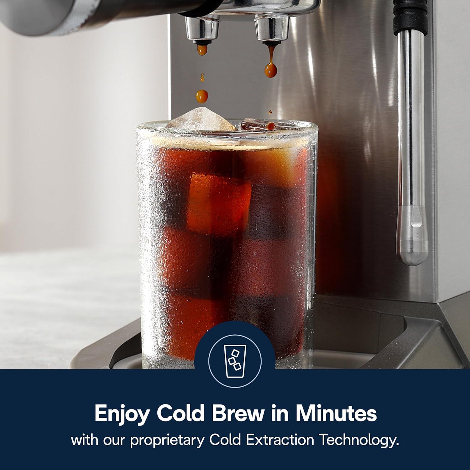 imageDeLonghi Dedica Duo Compact Espresso Machine Cold Brew Coffee Maker with Milk Frother Wand for Espresso Hot ampamp Iced Coffee Cappuccinos Lattes ampamp Home Barista Brewing Stainless Steel FinishStainless Steel