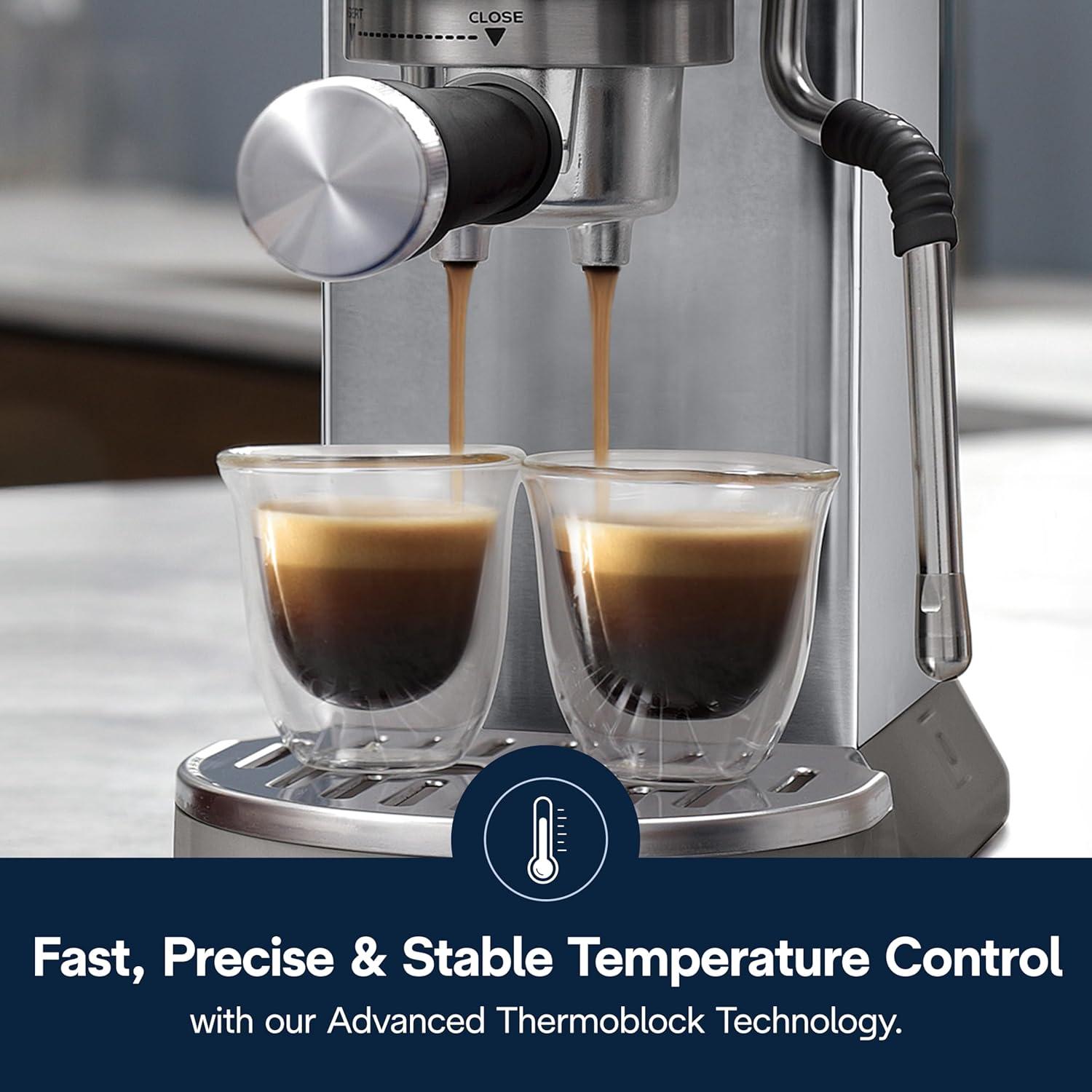 imageDeLonghi Dedica Duo Compact Espresso Machine Cold Brew Coffee Maker with Milk Frother Wand for Espresso Hot ampamp Iced Coffee Cappuccinos Lattes ampamp Home Barista Brewing Stainless Steel FinishStainless Steel