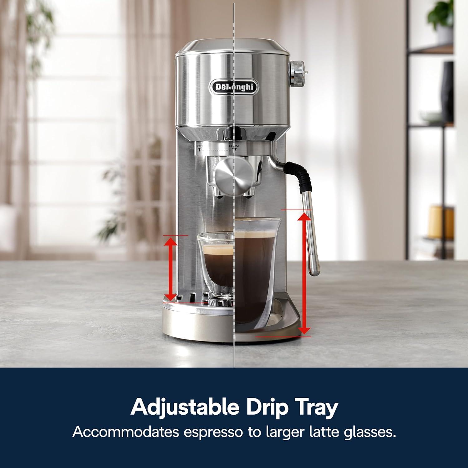 imageDeLonghi Dedica Duo Compact Espresso Machine Cold Brew Coffee Maker with Milk Frother Wand for Espresso Hot ampamp Iced Coffee Cappuccinos Lattes ampamp Home Barista Brewing Stainless Steel FinishStainless Steel