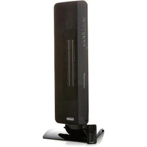 DeLonghi Tower Electric Space Heater for indoor use office bedroom, Ceramic heater oscillates, remote, Quiet 1500W, energy efficient, safety features, 24 in, fan only function, thermostat, TCH8093ERSB
